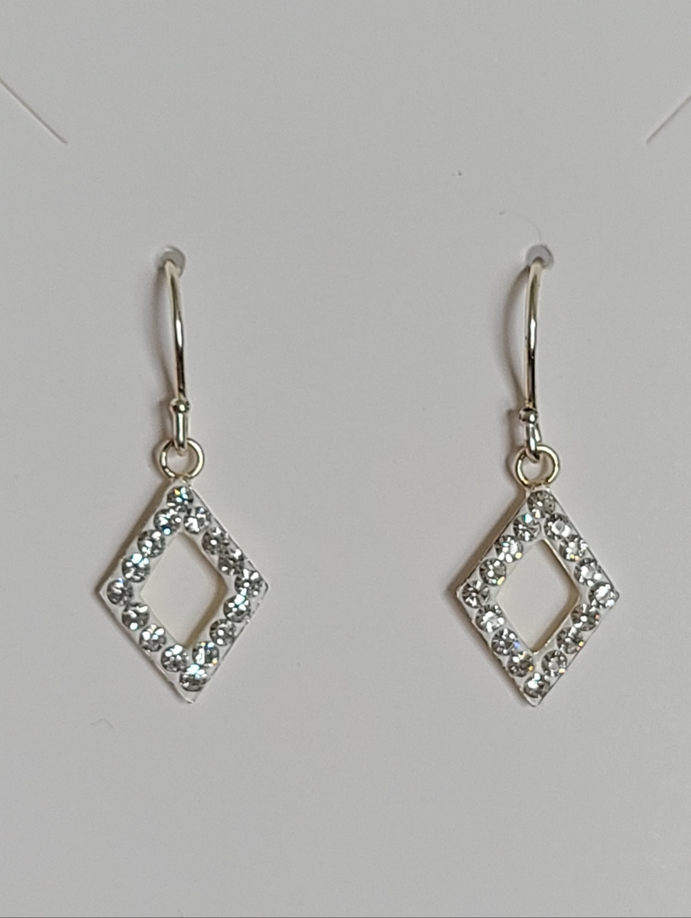 Sterling Silver Hollow Diamond Geometric Crystal Rhinestone Drop Dangle Earrings